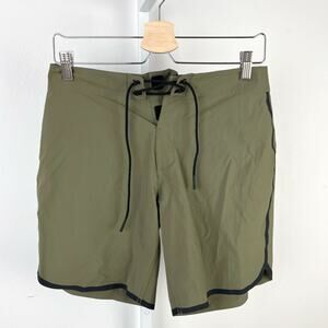 HILL CITY Mens Size 28 Board Shorts Swim Shorts Pocket Stretch Nylon Olive Green